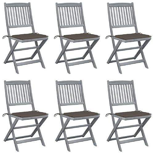 vidaXL Chaises pliables d'extérieur lot de 6 et coussins Bois d'acacia