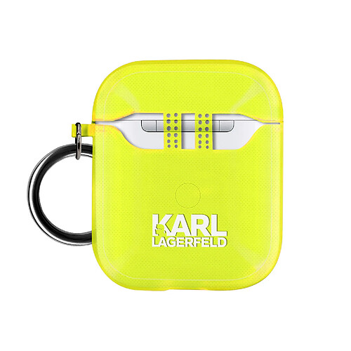 Coque Airpods Silicone gel avec Mousqueton Choupette Ikonik Karl Lagerfeld jaune