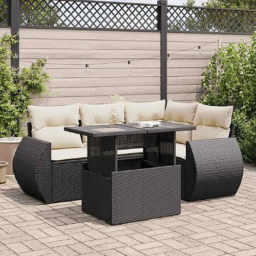 vidaXL Salon de jardin 5 pcs avec coussins noir résine tressée