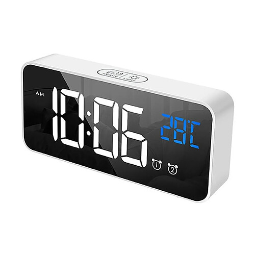 Wewoo Réveils Chevet réveil miroir de contrôle sonore LED horloge musicale blanc