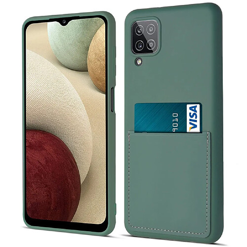 Coque en silicone anti-rayures avec porte-carte vert noirâtre pour votre Samsung Galaxy A12 5G