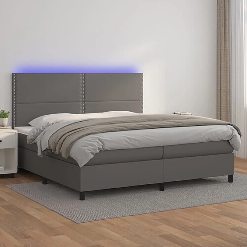 vidaXL Sommier à lattes de lit avec matelas et LED Gris 200x200 cm