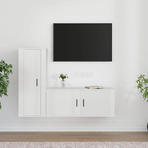 vidaXL Ensemble de meubles TV 2 pcs blanc brillant bois d'ingénierie