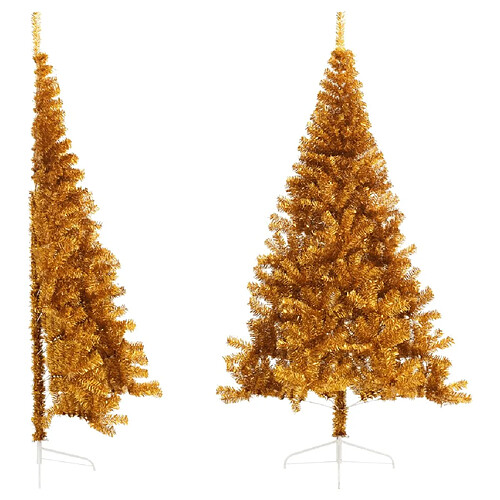 vidaXL Demi sapin de Noël artificiel avec support doré 210 cm PET