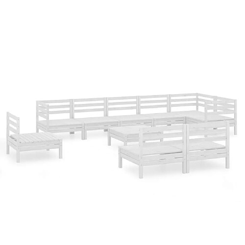 Maison Chic Salon de jardin 10 pcs - Table et chaises d'extérieur - Mobilier/Meubles de jardin Moderne Bois de pin massif Blanc -MN69993