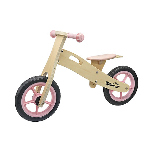 Vélo Sans Pédales Montessori Robincool Little Pilot 85x37x52 cm Draisienne en Bois Éco Réglable 3 Hauteurs Couleur Rose