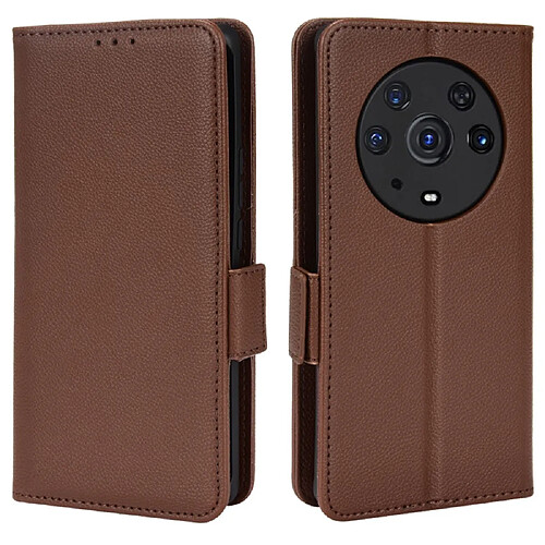 Etui en PU texture litchi, fermoir aimanté avec support marron pour votre Honor Magic3 Pro