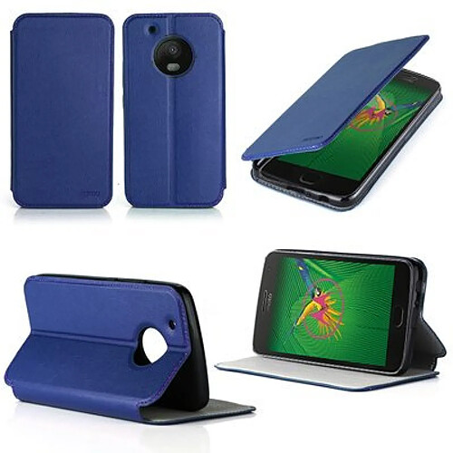 Etui luxe Lenovo Moto E4 (4ème génération) 5 pouces 2017 / 2018 bleu Ultra Slim Style Cuir avec stand - Housse Folio Flip Cover coque de protection (Motorola) Lenovo Moto E 4 bleue - Accessoires pochette XEPTIO : Exceptional case !