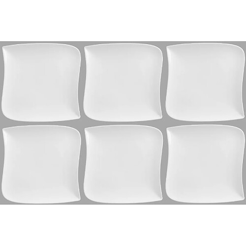 Ac-Deco Set de 6 assiettes plates carrée design vague - 26 cm x 26 cm - Porcelaine