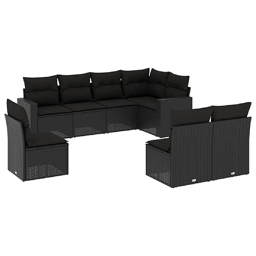 Maison Chic Salon de jardin 8 pcs avec coussins | Ensemble de Table et chaises | Mobilier d'Extérieur noir résine tressée -GKD38559