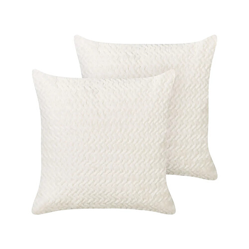 Beliani Lot de 2 coussins SURMI Fourrure synthétique 45 x 45 cm Unicolore Gaufré Blanc cassé