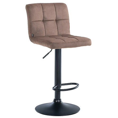 Decoshop26 Tabouret de bar chaise haute x 1 avec coutures décoratives carrées assise en velours marron pieds en métal noir 10_0005329