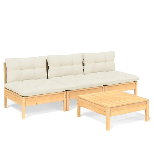 Maison Chic Salon de jardin 4 pcs + coussins - Mobilier/Meubles de jardin - Table et chaises d'extérieur crème bois de pin -MN45870