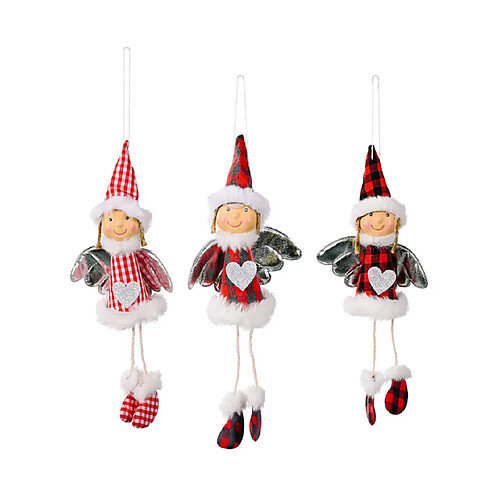 C95 3PCS Décoration de Noël Créatif Christmas Christmas Plaid Wings Love Fille Pendentif Sapin De Noël Petit cadeau suspendu