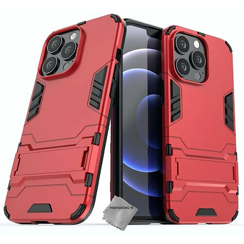 Htdmobiles Coque rigide anti choc pour Apple iPhone 13 Pro Max + verre trempe - ROUGE