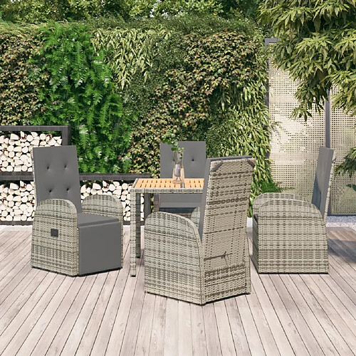 vidaXL Ensemble à manger de jardin 5 pcs coussins gris résine tressée