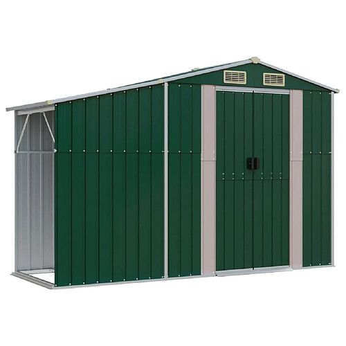 Helloshop26 Abri de jardin cabane cabanon maison de stockage remise extérieur hangar outils robuste 277 x 93 x 179 cm acier galvanisé vert 02_0022379