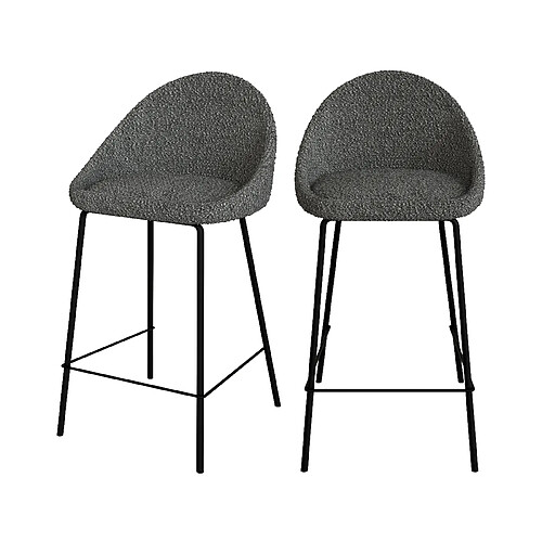 Rendez Vous Deco Chaise de bar mi-hauteur Misty effet laine bouclette grise 65 cm (lot de 2)