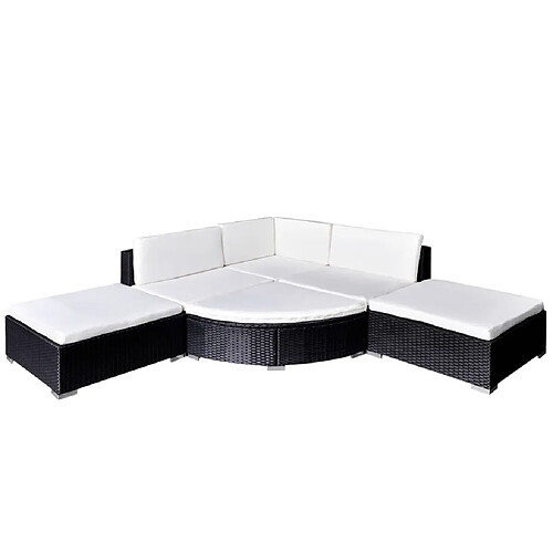 Maison Chic Salon de jardin 6 pcs + coussins - Mobilier/Meubles de jardin - Table et chaises d'extérieur Résine tressée Noir -MN36239