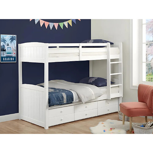 Vente-Unique Lits superposés séparables ANCHISE II - 2 x 90 x 190 cm - Avec rangements - Pin blanc