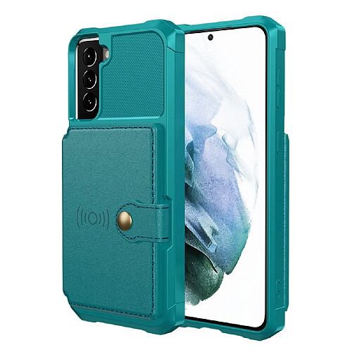 Coque en TPU + PU antichoc avec béquille et porte-cartes vert pour votre Samsung Galaxy S22 5G