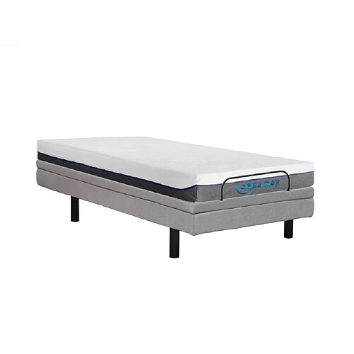 Vente-Unique Lit électrique de relaxation déco + matelas mémoire de forme - 90 x 200 cm - Tissu - Gris - MENASINA de DREAMEA