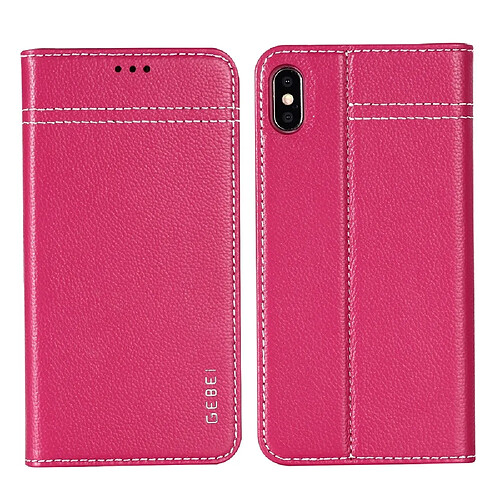 Wewoo Housse Coque Pour iPhone XR GEBEI Etui de protection en cuir à rabat horizontal avec porte-cartes et fentes cartes rose rouge