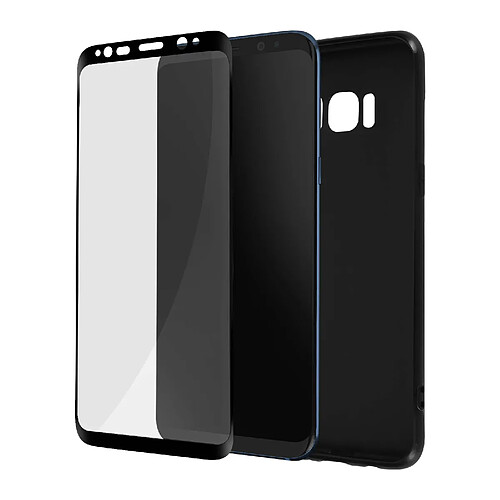 Avizar Coque Samsung Galaxy S8 Souple Noir et Verre Trempé 9H Contour Noir