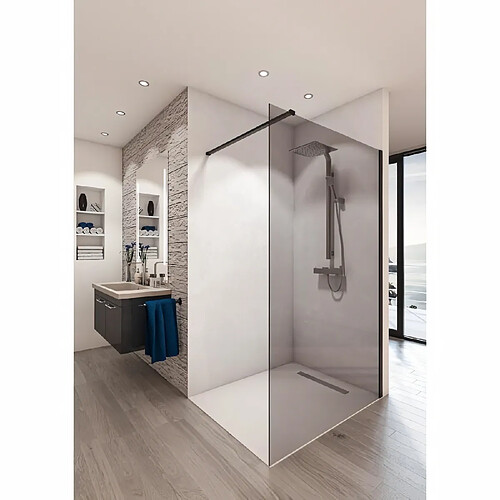 SAINT GOBAIN SAINT-GOBAIN Paroi de douche en kit BALEARES GREY- Verre Timeless 8 mm trempé - L.90 cm x H.198 cm - Profilé noir mat