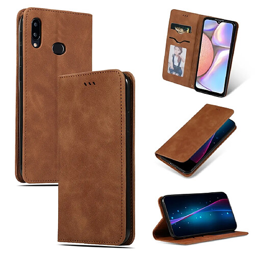 Wewoo Housse Coque Etui à rabat horizontal magnétique pour Galaxy A10S Retro Skin Feel Business Marron