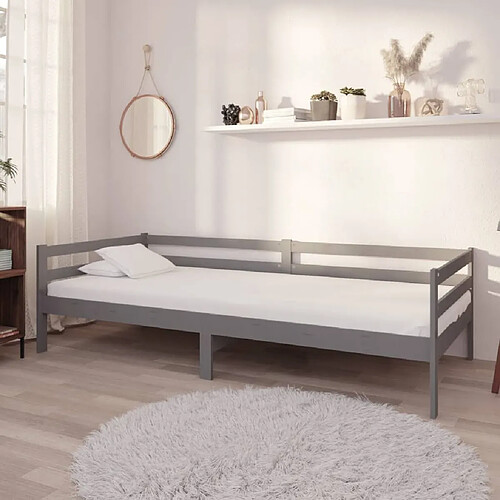 vidaXL Lit de repos avec matelas 90x200 cm Gris Bois de pin massif