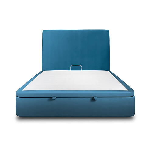 Sommeil de plomb Lit coffre 200x200cm avec tête de lit tapissier Velours Bleu - Hauteur totale : 39cm