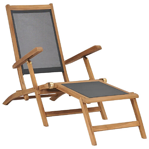 vidaXL Chaise de terrasse avec repose-pied Bois de teck solide Noir