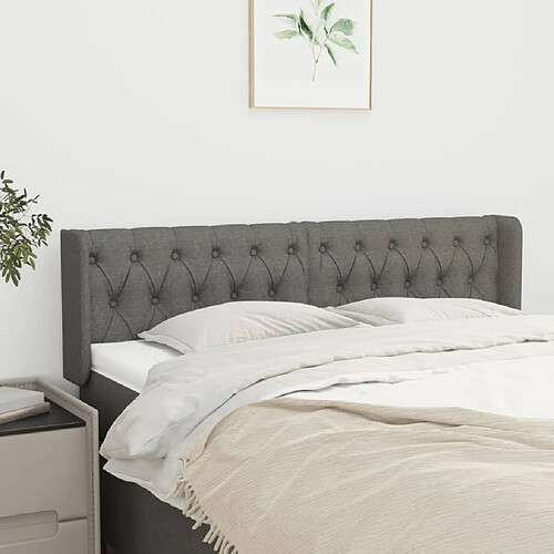 Maison Chic Tête de lit scandinave avec oreilles,meuble de chambre Gris foncé 163x16x78/88 cm Tissu -MN41020