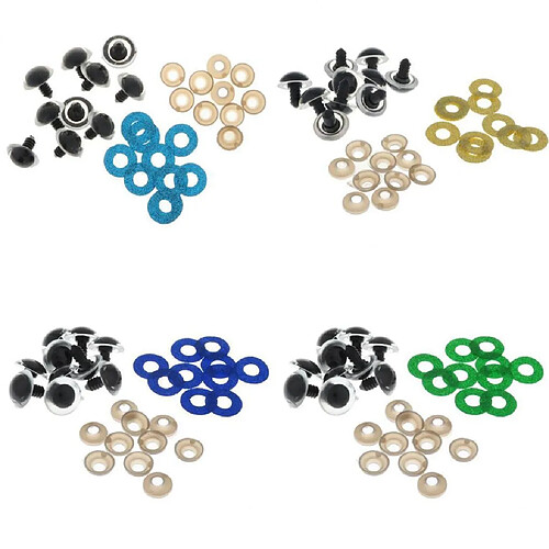 40pcs Yeux De Jouet De Sécurité En Plastique + Non-tissés Paillettes + Rondelle 20mm Bleu