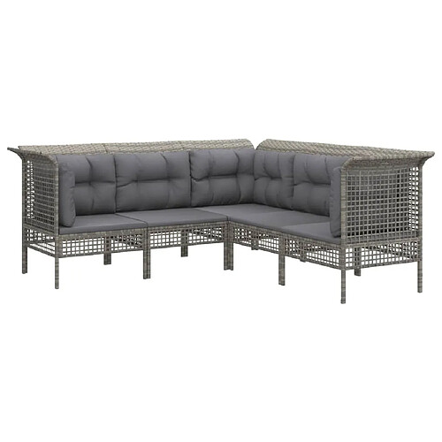 Maison Chic Salon de jardin 5 pcs + coussins - Mobilier/Meubles de jardin - Table et chaises d'extérieur Gris Résine tressée -MN86943