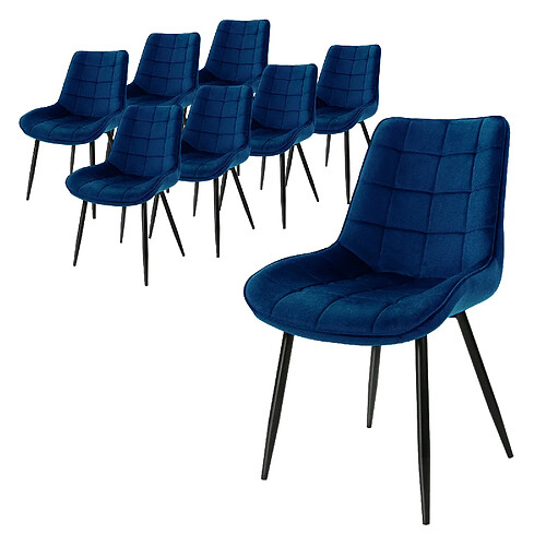 ML-Design Lot de 8 chaises de salle à manger Chaises de salon Chaises en velours Chaise rembourrée Bleu foncé