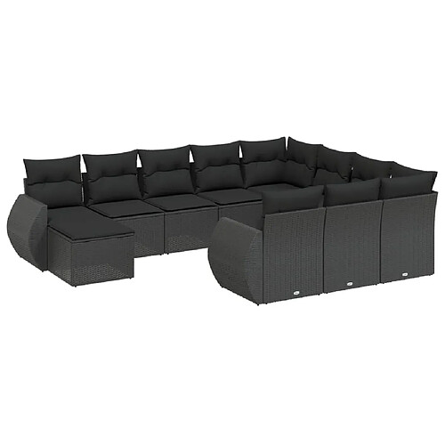 Maison Chic Salon de jardin 11 pcs avec coussins, Ensemble Tables et chaises d'extérieur noir résine tressée -GKD160151