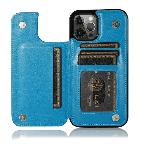 Coque en TPU + PU magnétique, motif fleurs, anti-rayures avec béquille et porte-carte bleu foncé pour votre iPhone 13 Pro 6.1 pouces