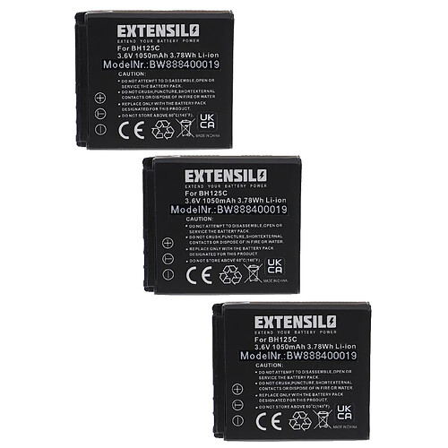 Vhbw EXTENSILO 3x Batteries compatible avec Samsung HMX-R10 caméra de sport, appareil photo, reflex numérique (1050mAh, 3,6V, Li-ion)