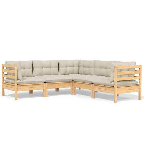 Maison Chic Salon de jardin 5 pcs avec coussins | Ensemble de Table et chaises | Mobilier d'Extérieur crème Bois de pin solide -GKD97908