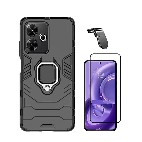 Kit De Film En Verre Trempé À Couverture Complète 5D + Couverture De Défenseur Militaire 3X1 + Support Magnétique L Voiture De Conduite Sûre Phonecare Compatible avec Xiaomi Redmi 13 - Noir