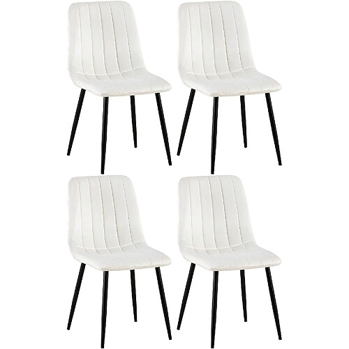 Decoshop26 Lot de 4 chaises de salle à manger coutures décoratives verticales en tissu velours blanc crème et pieds métal noir 10_0001869