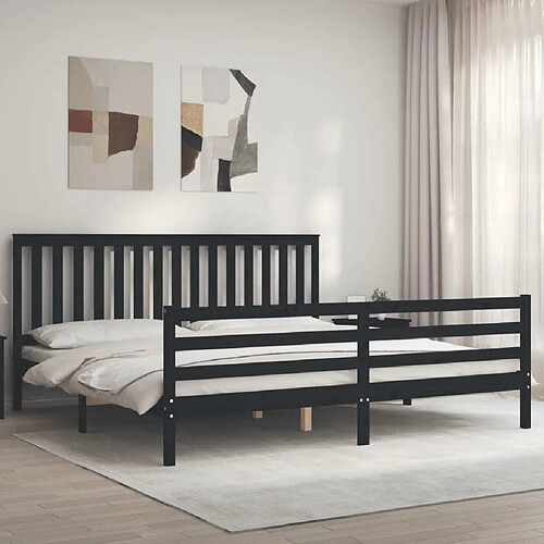 Maison Chic Lit adulte - Cadre Structure de lit avec tête de lit Contemporain noir 200x200 cm bois massif -MN80795