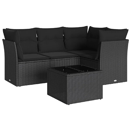 Maison Chic Salon de jardin 5 pcs avec coussins | Ensemble de Table et chaises | Mobilier d'Extérieur noir résine tressée -GKD33975