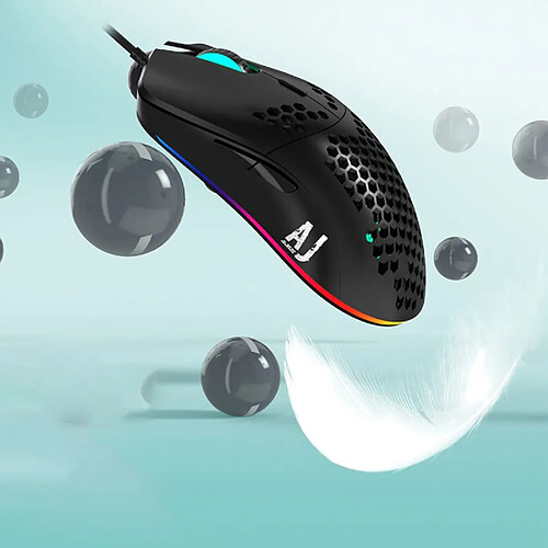 Universal Nouvelle souris câblée légère, souris de jeu ajourée, 6 ppp réglable 7 fois, 16 000 ppp évidence (noir)