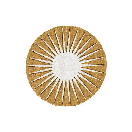 Vente-Unique Tapis rond soleil en relief - D.200 cm - Moutarde et blanc - LUMINIO