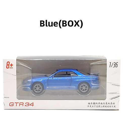 Universal Un modèle en alliage GT-R R34 de 1: 36 jouets en métal pour les enfants.(Bleu)