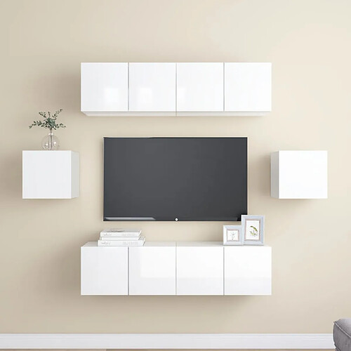 vidaXL Ensemble de meuble TV 6 pcs Blanc brillant Bois d'ingénierie