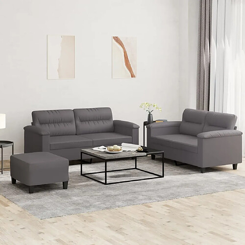 vidaXL Ensemble de canapés 3 pcs avec coussins Gris Similicuir